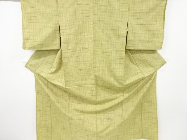 JAPANESE KIMONO / ANTIQUE HITOE KIMONO / SILK / TSUMUGI / WOVEN GRID
